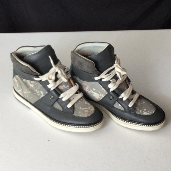 Jimmy Choo Gray High Top Leather Sneakers - Picture 6 of 14